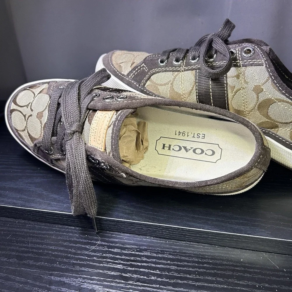 Coach Brad Khaki/Chestnut Jacquard Canvas w/Seude+Leather Men Sz 8M FS12CM SIG C - Picture 8 of 13